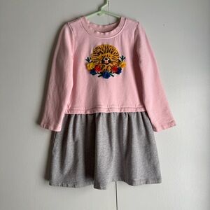 Hanna Andersson Sweatshirt Dress Girls Size 6-7 Pink Lion Flowers Longsleeve